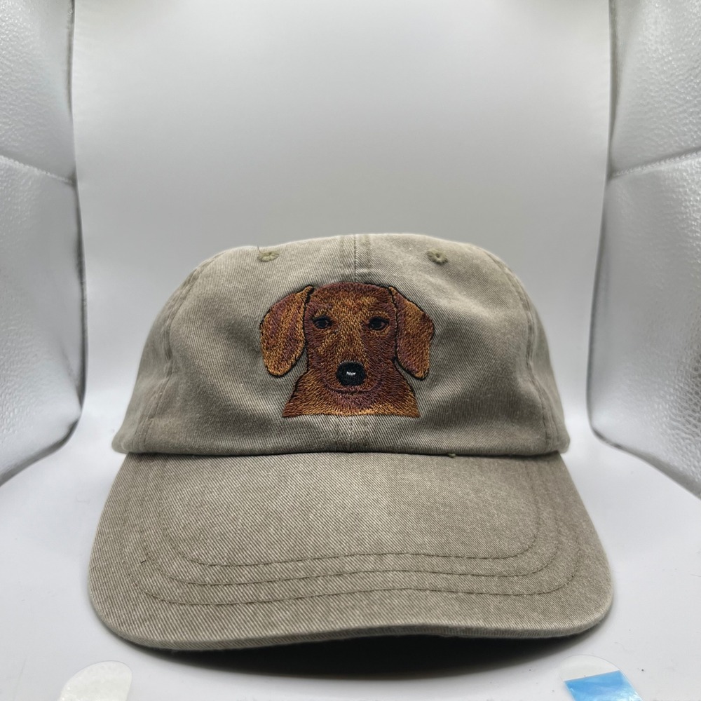 Vintage KC Caps Headshot Hat Unisex Khaki Embroidered Dachshund Dog Dad Cap 90s